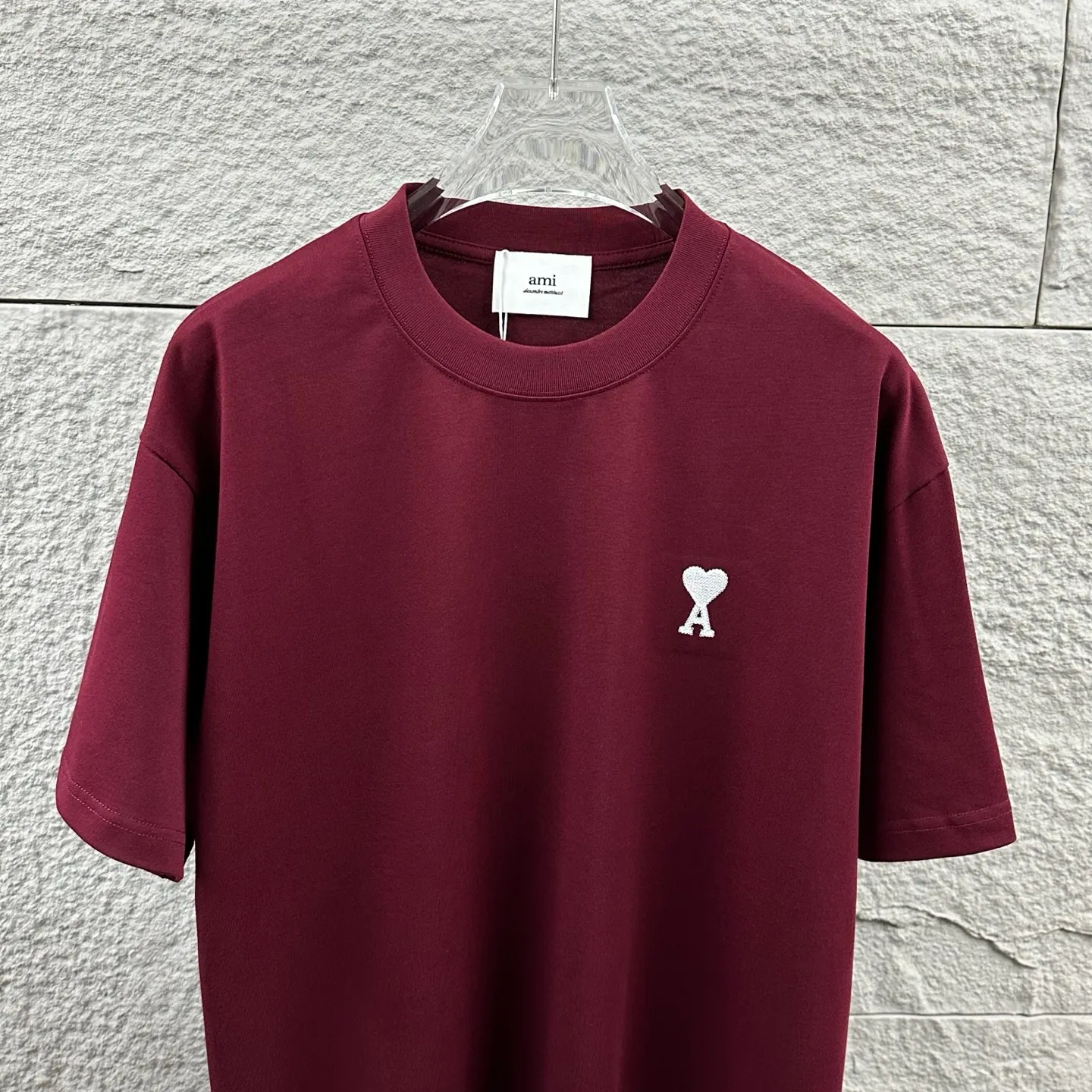 Ami Love 2026 Spring and Summer Style Classic simple three-dimensional embroidery small love personalized logo Customized double yarn plain cotton fabric Short-sleeved T-shirt Men and women Same Style Color: Black White Flower Gray Angola Red Size: S (90-130 pounds) M (120-150 pounds) L (140-165 pounds) XL (160-180 pounds) XXL (180-210 pounds)